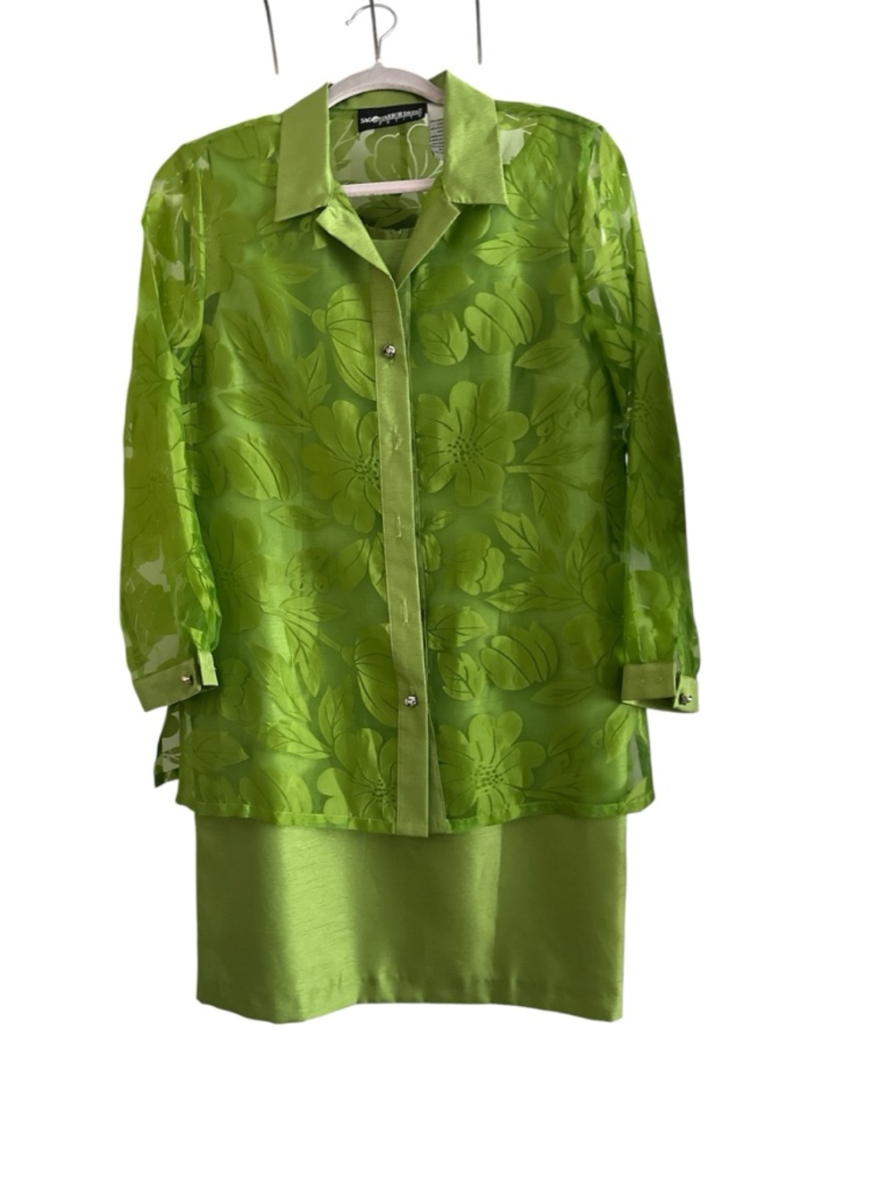 Sag Harbor size 12 petite vintage style lime green two-piece outfit